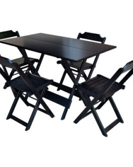 Conjunto Mesa Com 4 Cadeiras Dobrável 1,20x0,70 Preto - Mariflor